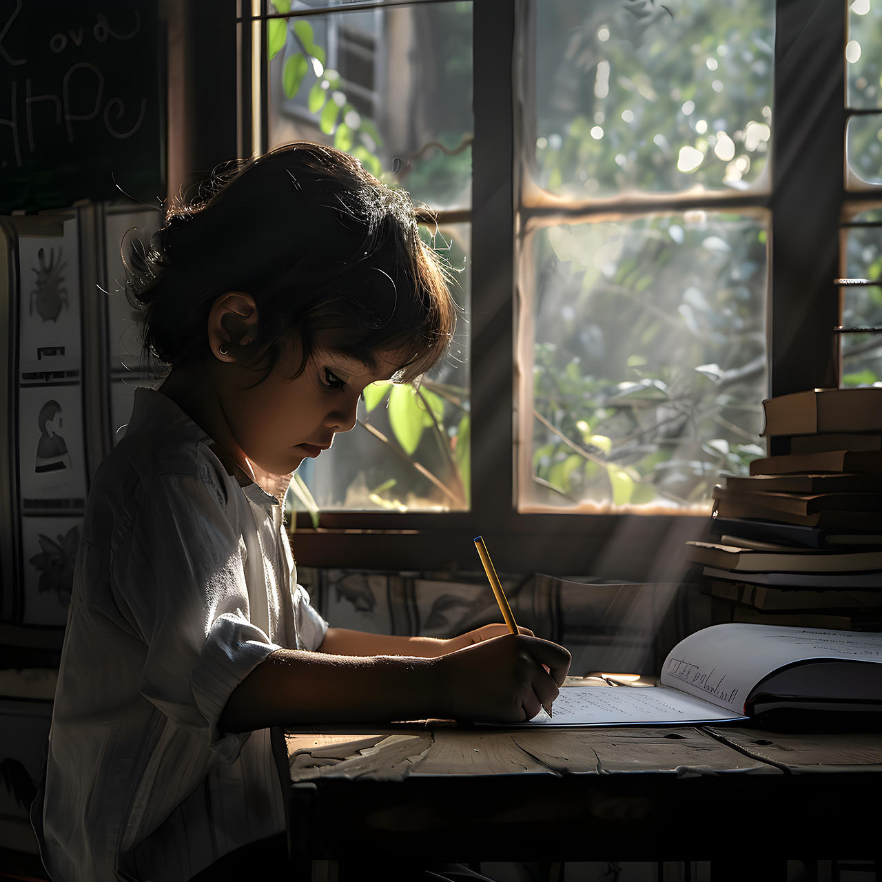 Boy writing creatively